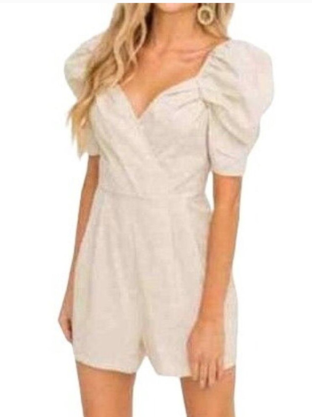 All in Favor Beige Linen Cotten Romper